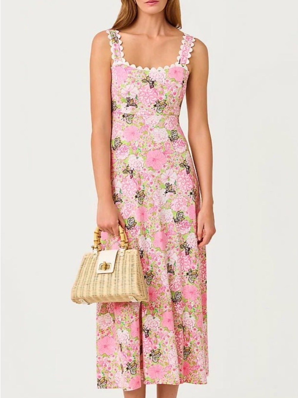 Lilly Pulitzer Pink Floral Scallop-Trim Midi Dress
